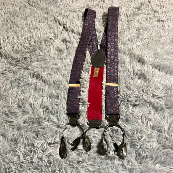 Trafalgar Other - Trafalgar Suspenders Silk Leather Paisley Teardrop Boteh Buta Blue Red